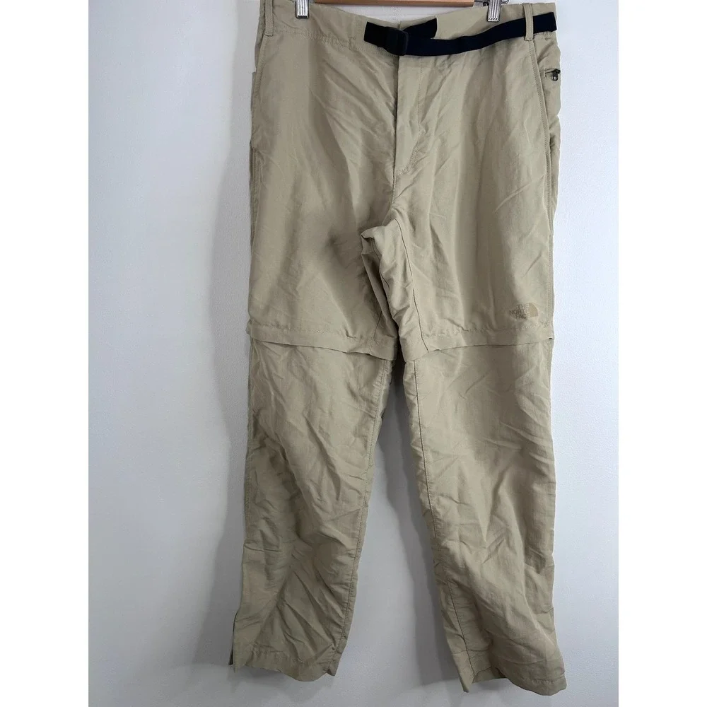 The North Face Mens 38x32 Khaki Convertible Zip Off‎ Hiking Pants UPF 40+ Belted
